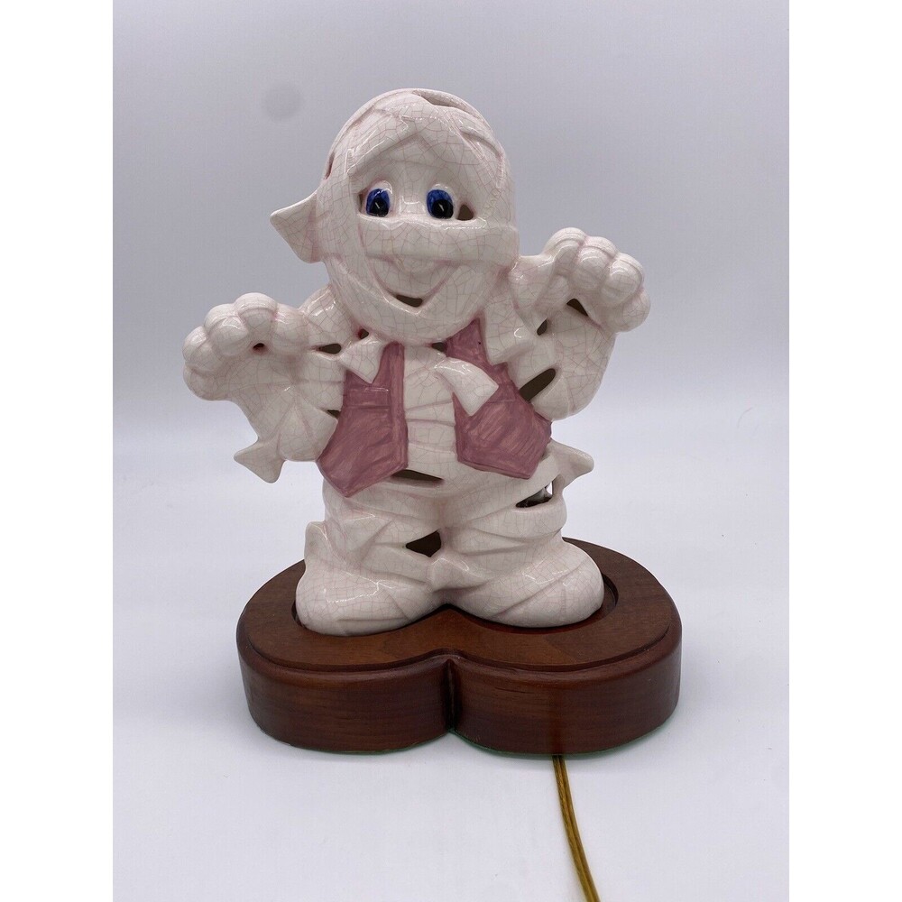 Ceramic Mummy Halloween Sculpture 13” With Stand Light Up Hand Painted